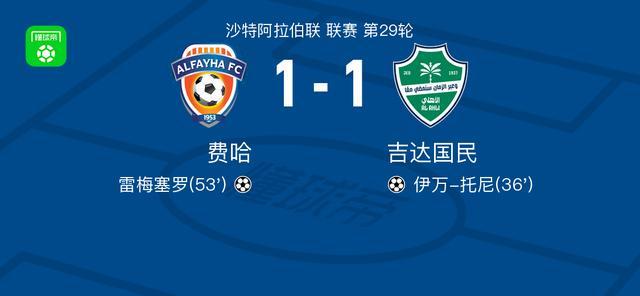 开云官网-费哈1-1吉达国民，伊万-托尼首开记录，雷梅塞罗扳平比分